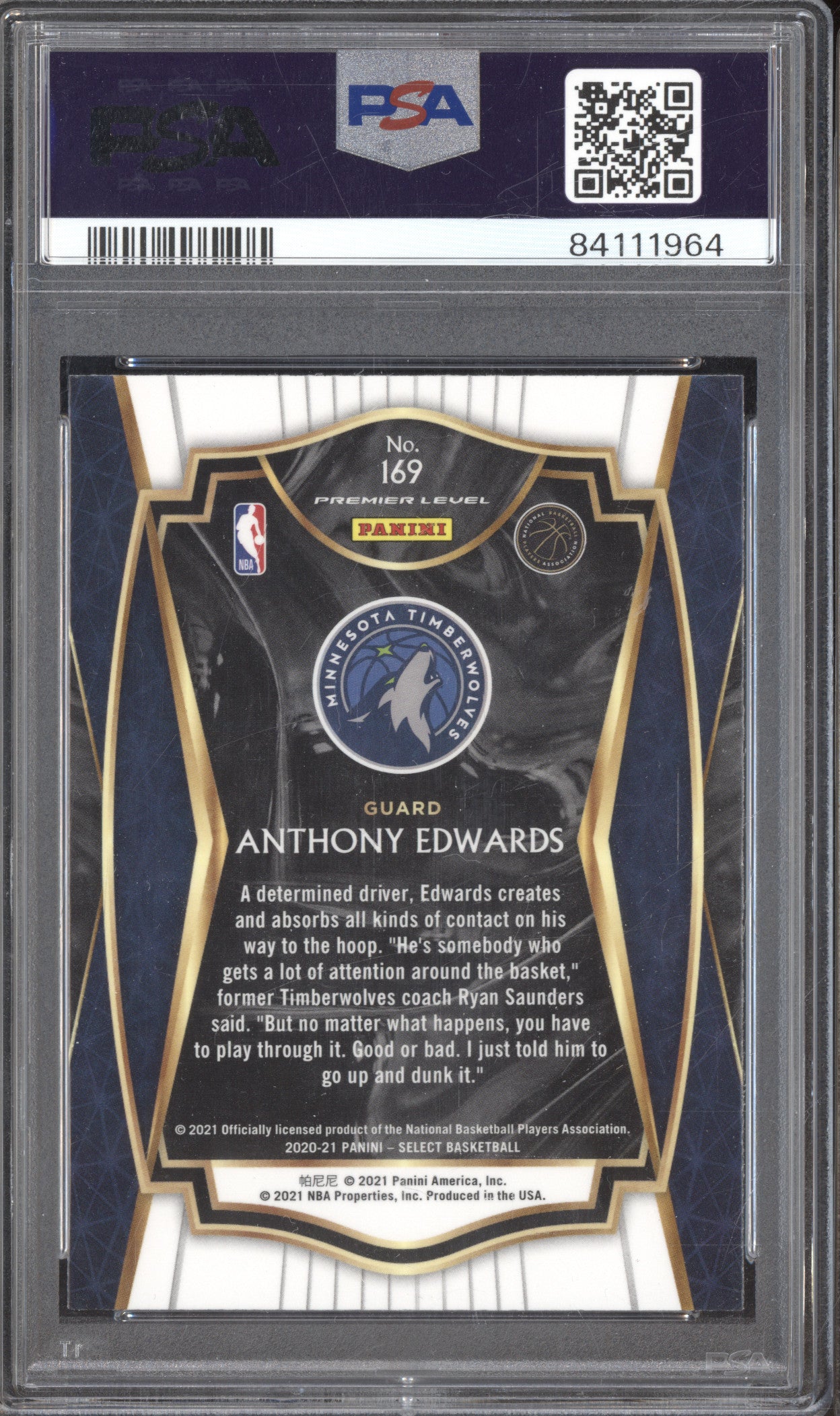 Anthony Edwards 2020-21 Panini Select 169 RC PSA 10