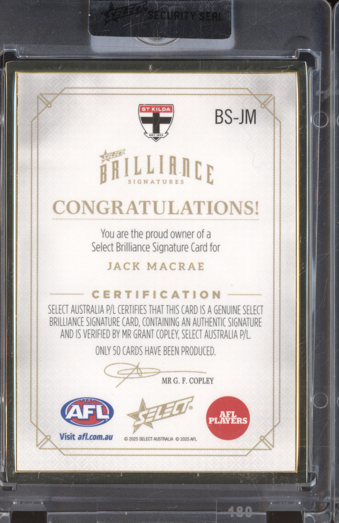 Jack Macrae 2025 Select Brilliance BS-JM Signature 29/50