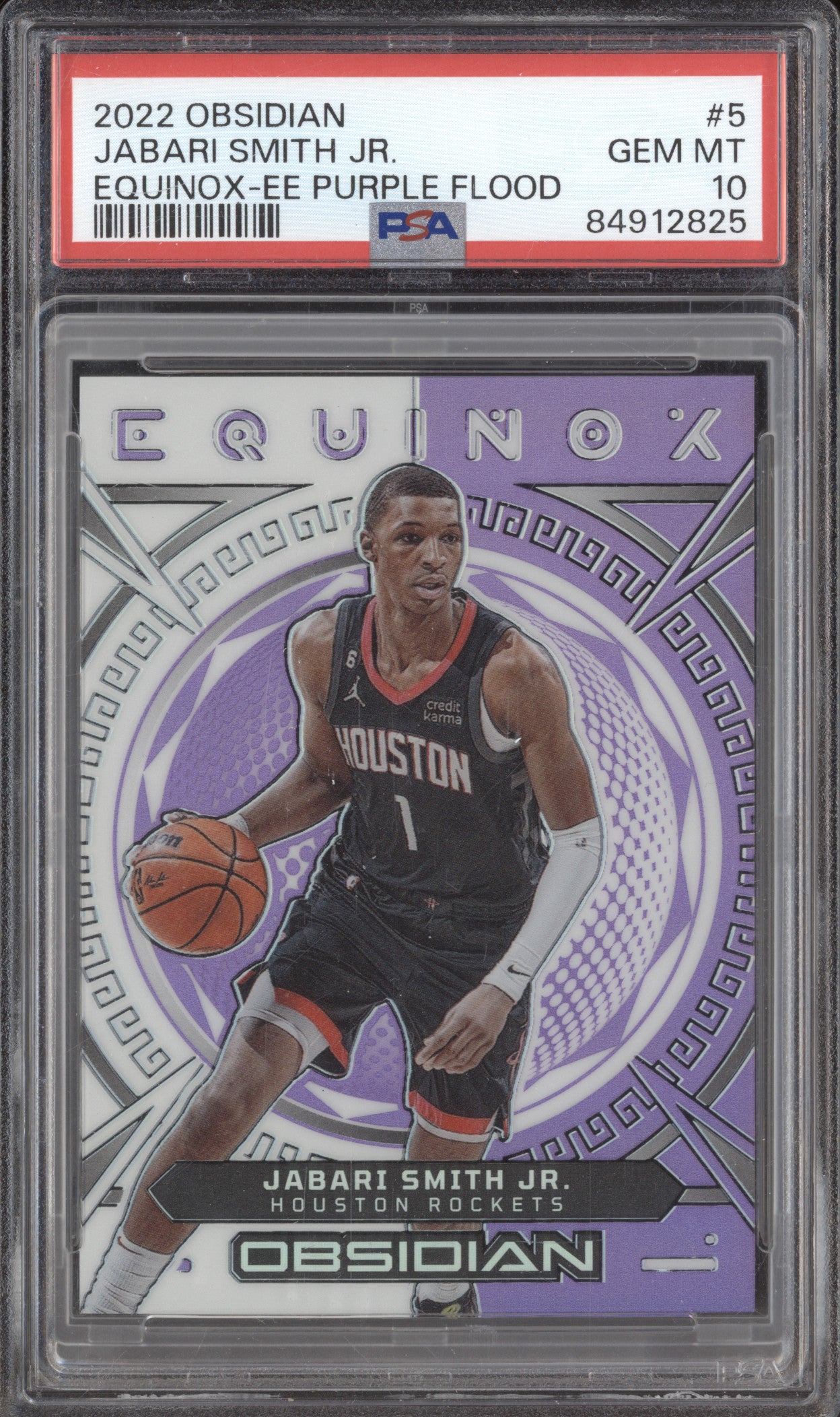 Jabari Smith Jr. 2022-23 Panini Obsidian  5 Equinox-EE Purple Flood 36/49 PSA 10