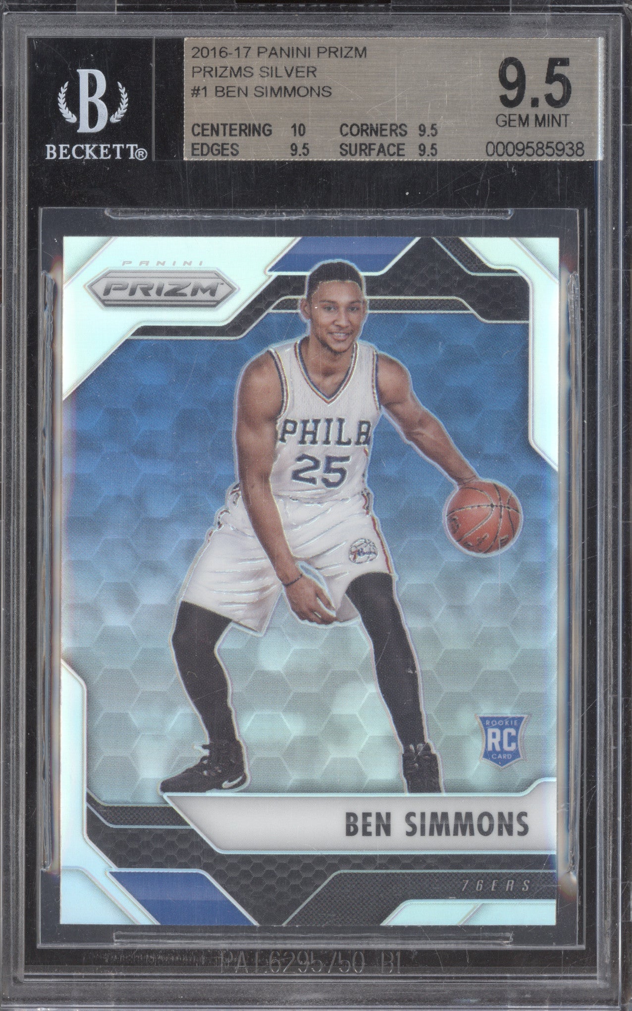 2016-17 Panini Prizm 1 Ben Simmons Silver Prizm RC BGS 9.5