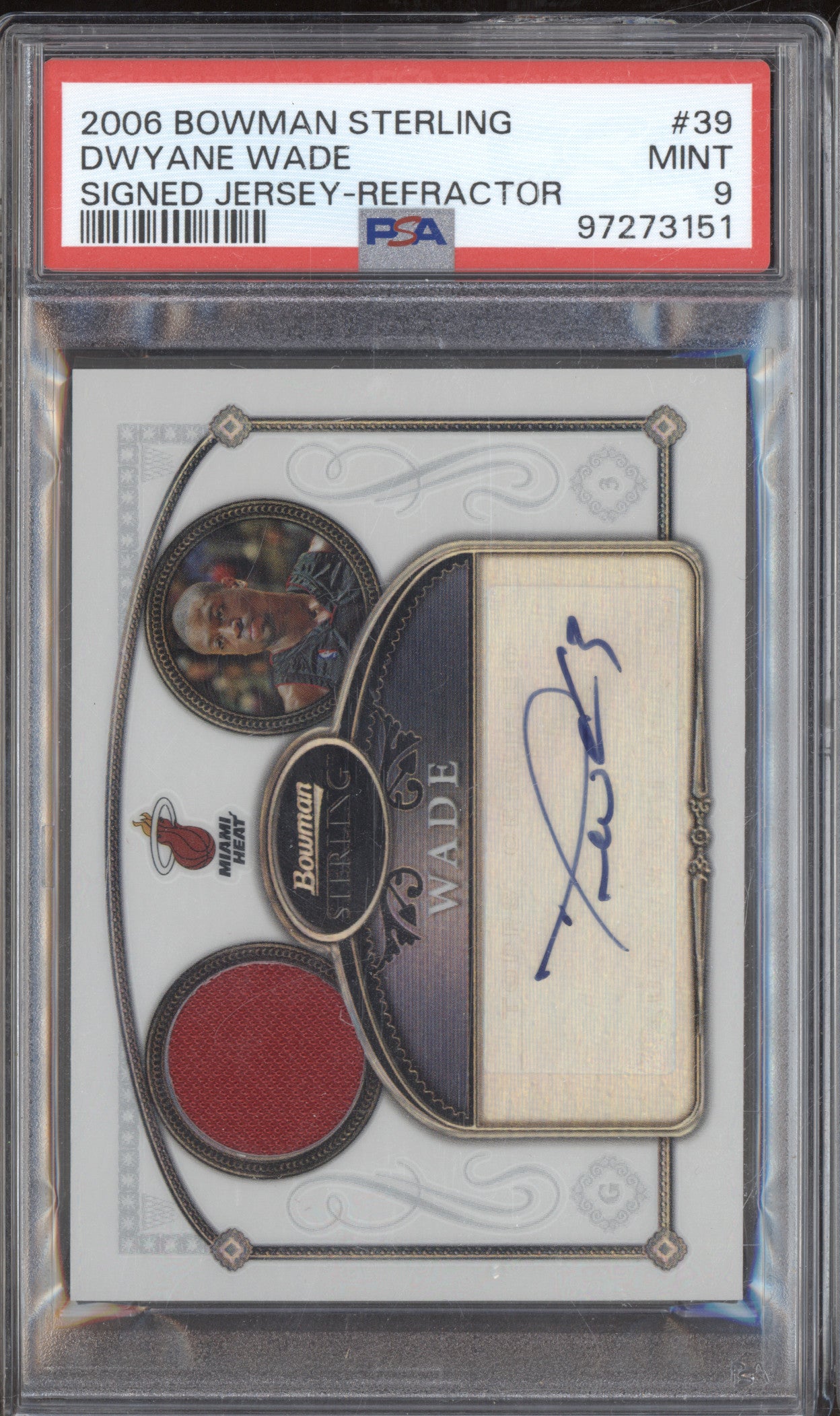 Dwayne Wade 2006 Topps Bowman Sterling 39 Signed Jersey Refractor /199 PSA 9