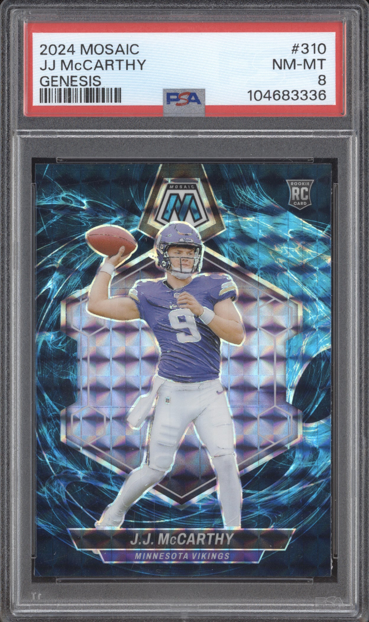 JJ McCarthy 2024 Panini Mosaic 310 Genesis RC PSA 8
