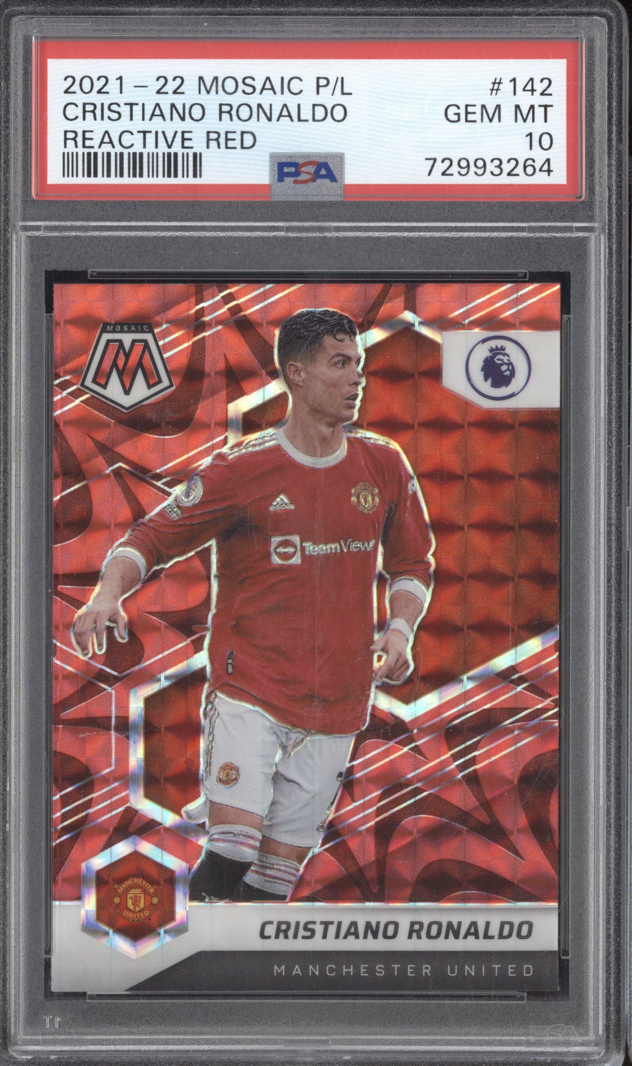 Cristiano Ronaldo 2021-22 Panini Mosaic Premier League 142 Reactive Red PSA 10