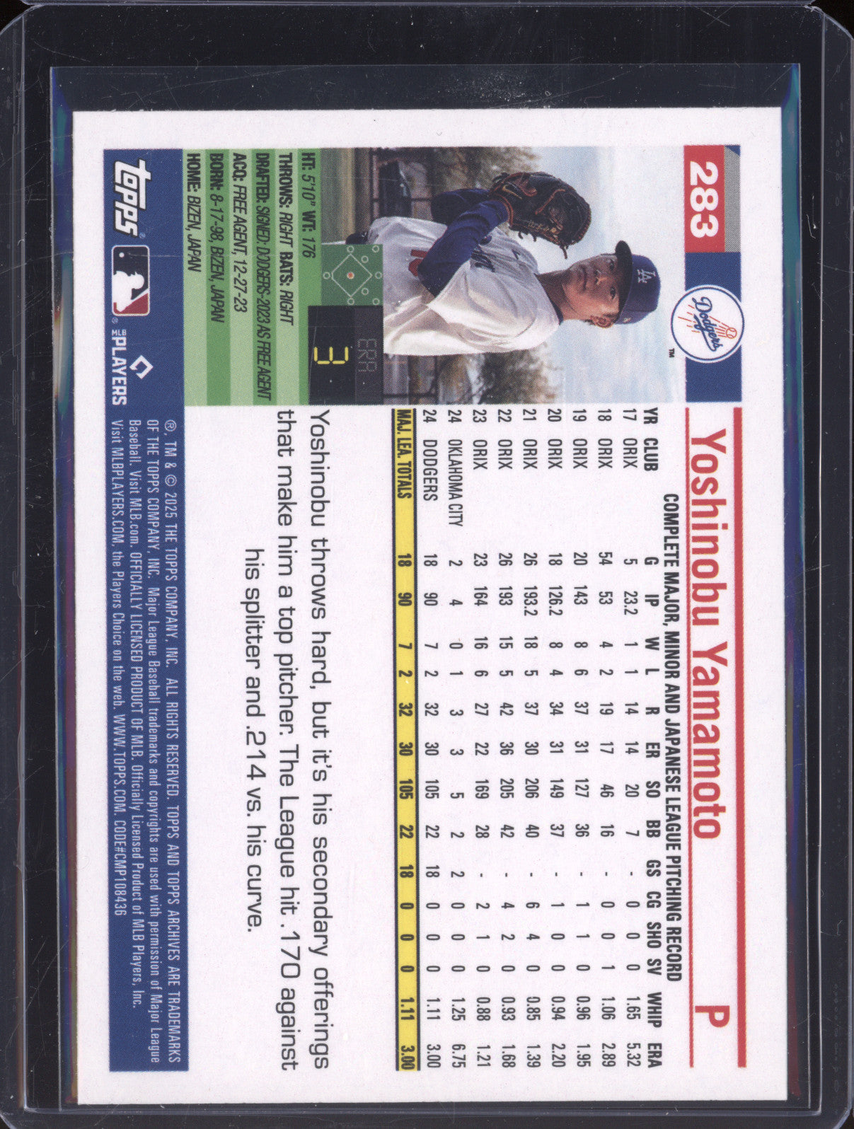 Yoshinobu Yamamoto 2025 Topps Archives 283 Pink Foilboard