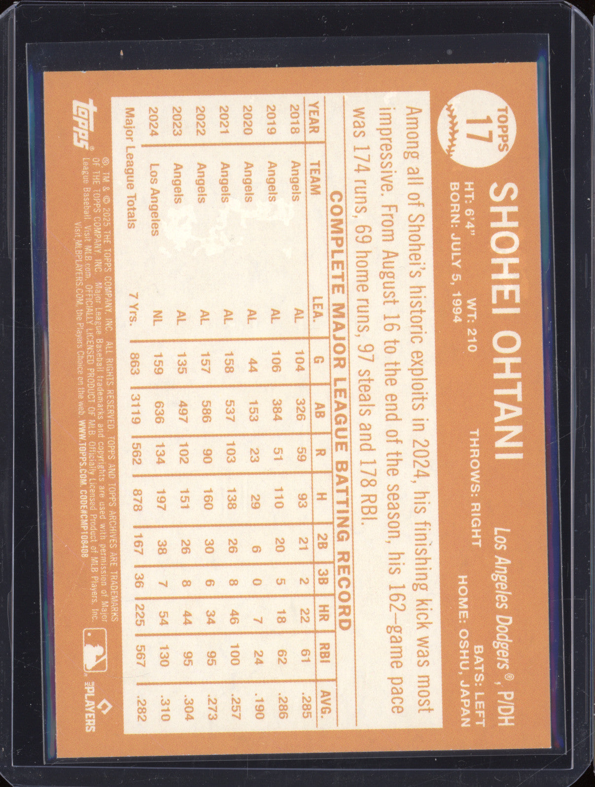 Shohei Ohtani 2025 Topps Archives 17 Pink Foilboard
