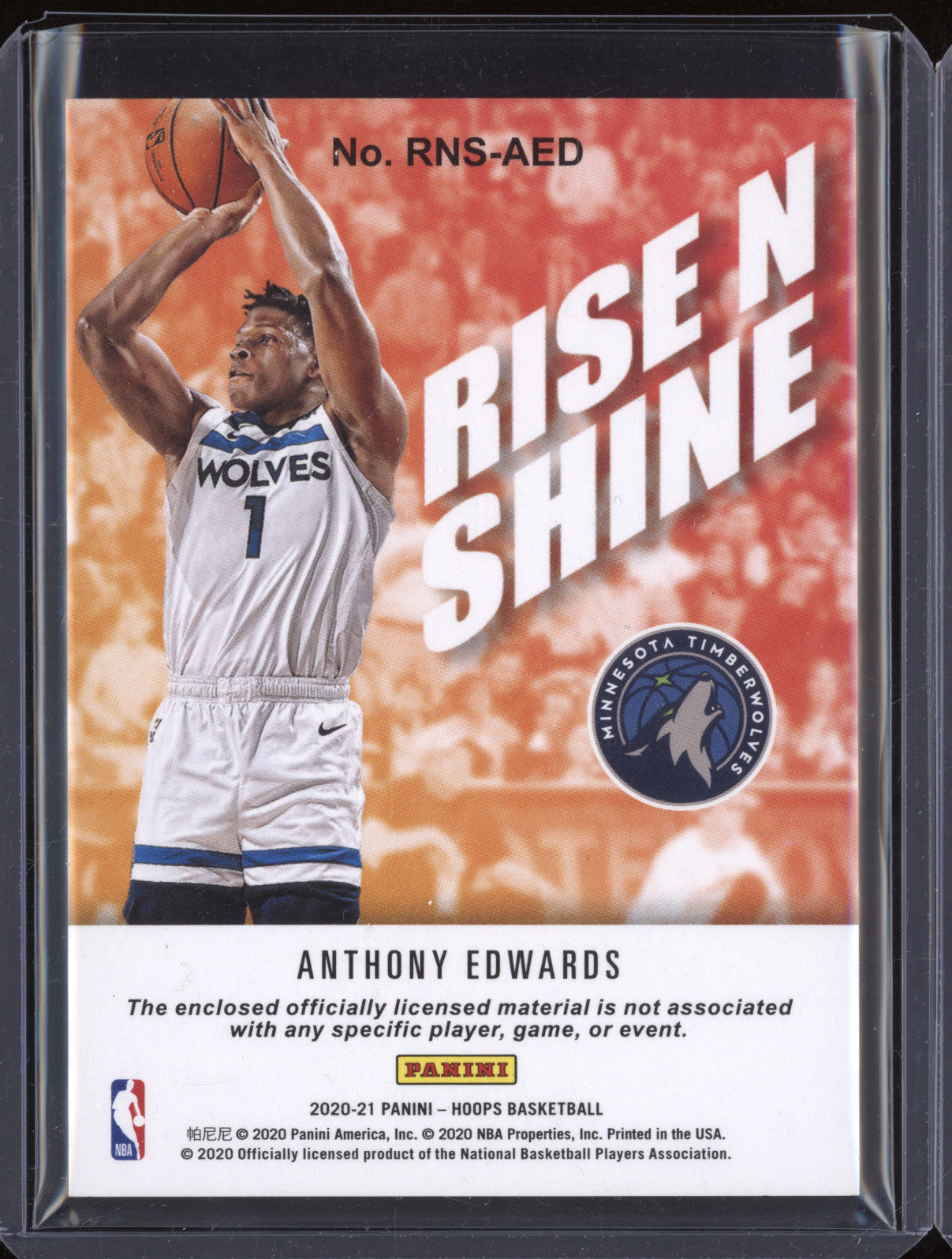 Anthony Edwards 2020-21 Panini Hoops RNS-AED Rise N Shine RC