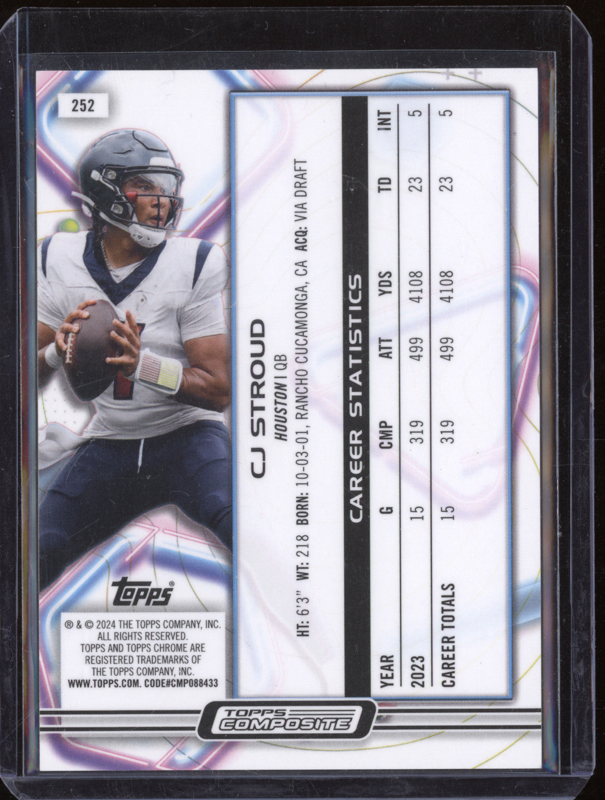 CJ Stroud 2023 Topps Cosmic Chrome 252 Superfractor RC 1/1