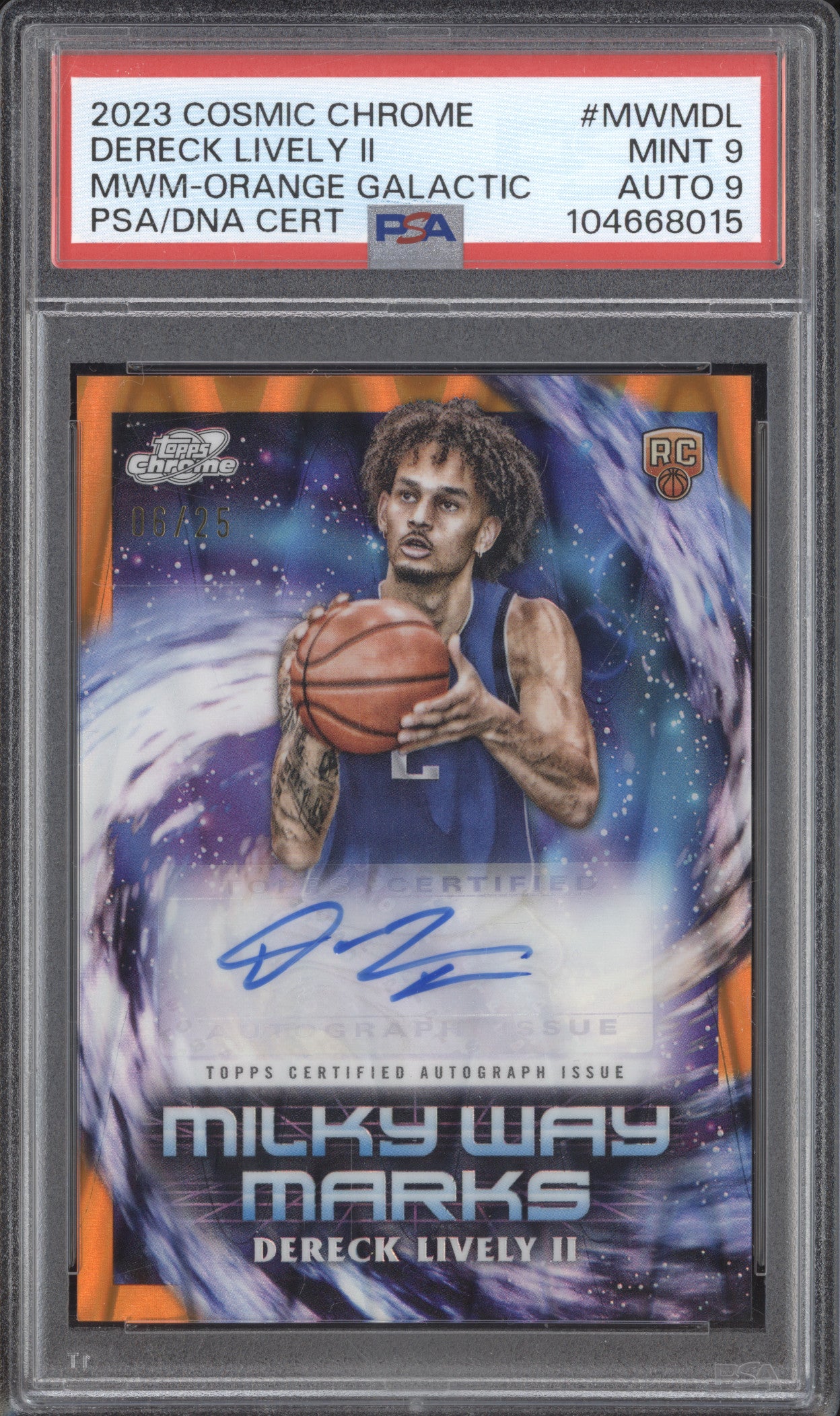Dereck Lively II 2023 0 Cosmic Chrome Milky Way Auto Orange Galactic /25 PSA 9/9