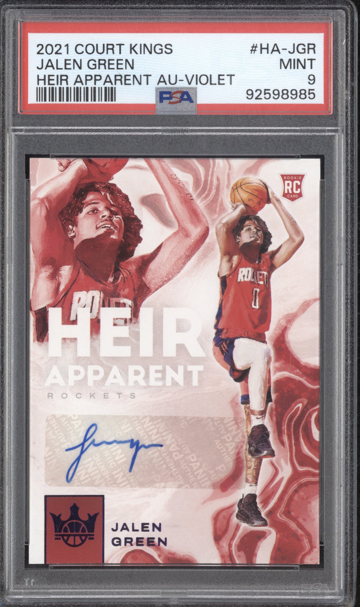 Jalen Green 2021-22 Panini Court Kings Heir Apparent Auto Violet RC 2/49 PSA 9