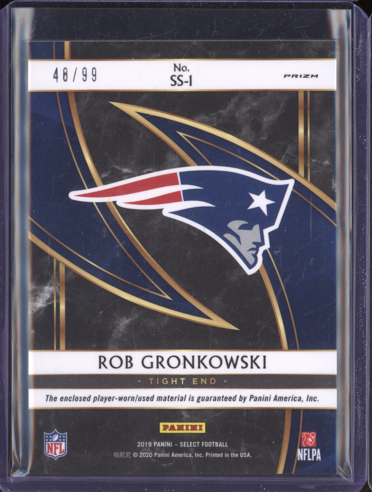 Rob Gronkowski 2019 Panini Select SS-1 Select Swatches 48/99