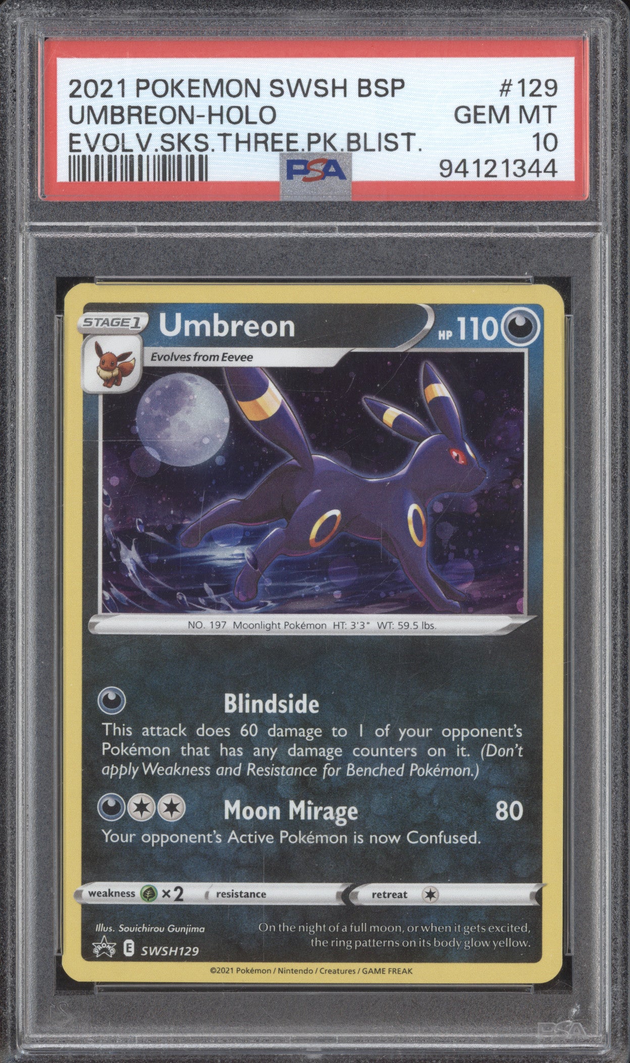 Umbreon 2021 Pokemon Sword & Shield Promos SWSH129 Black Star Promo Holo PSA 10