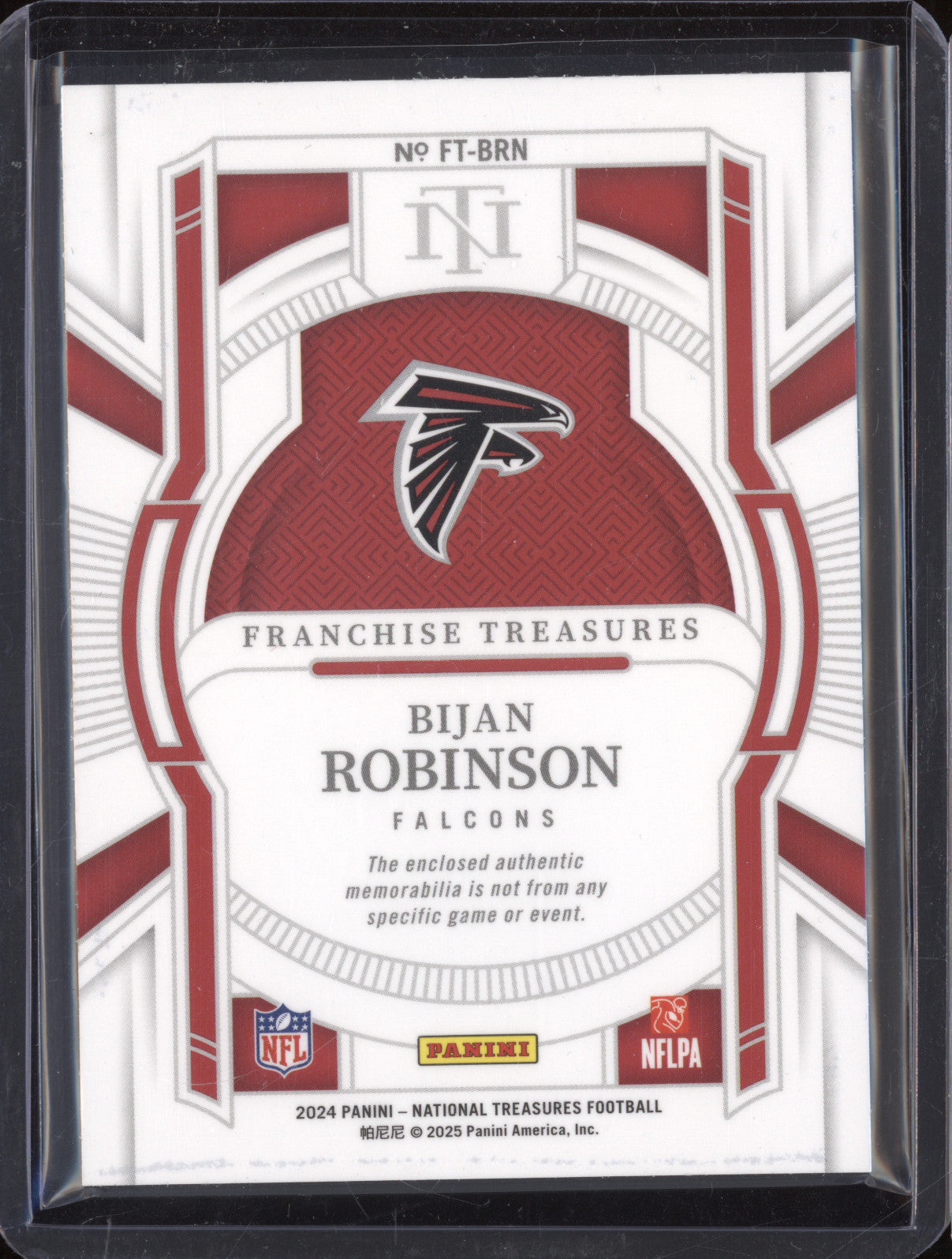 Bijan Robinson 2024 Panini NT FT-BRN Franchise Treasures Patch Gold /10