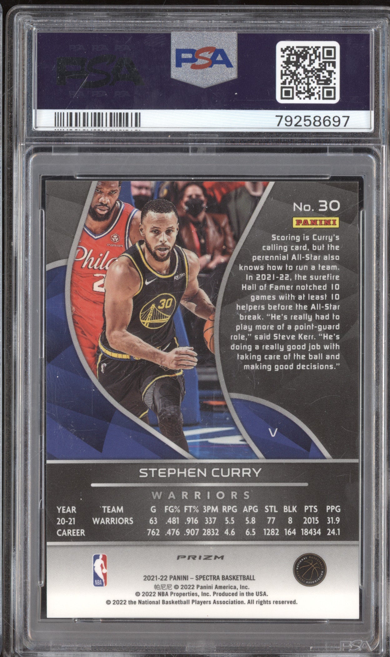 Stephen Curry 2021-22 Panini Spectra 30 Variation Asia Red PSA 10