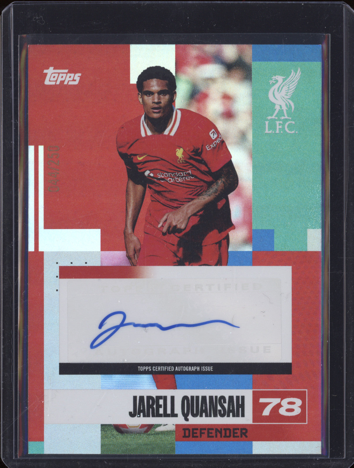 Jarell Quansah 2024-25 Topps Team Set Liverpool BA-JQ Autograph 44/250
