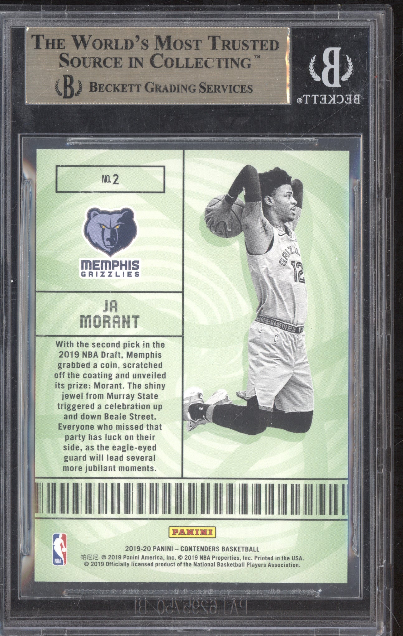 Ja Morant 2019-20 Panini Contenders 2 Lotter Ticket Cracked Ice RC 18/25 BGS 9.5