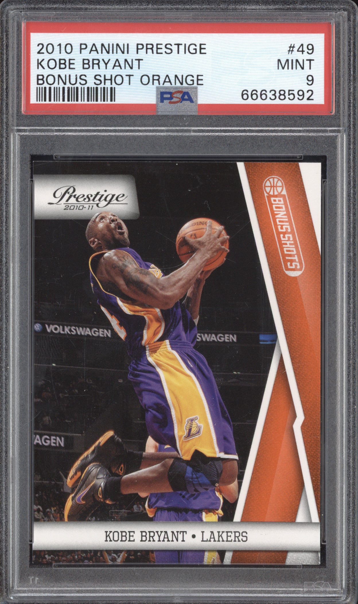 Kobe Bryant 2010-11 Panini Prestige 49 Bonus Shot Orange 295/499 PSA 9