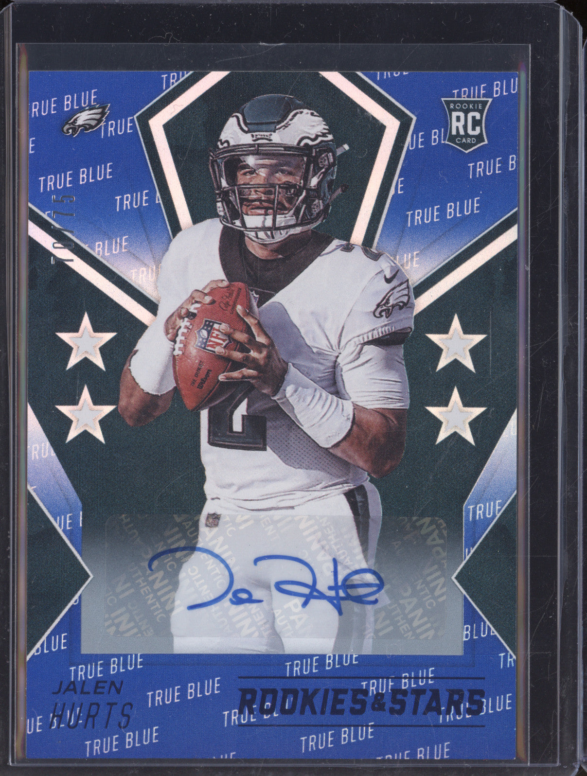Jalen Hurts 2020 Panini Rookies & Stars 106 True Blue Auto RC 70/75
