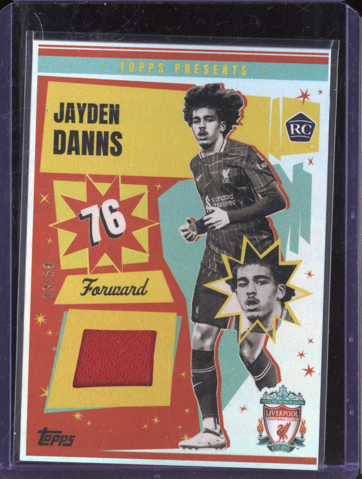 Jayden Danns 2024-25 Topps Team Set Liverpool MR-JD Anfield Beat Relic RC 23/50