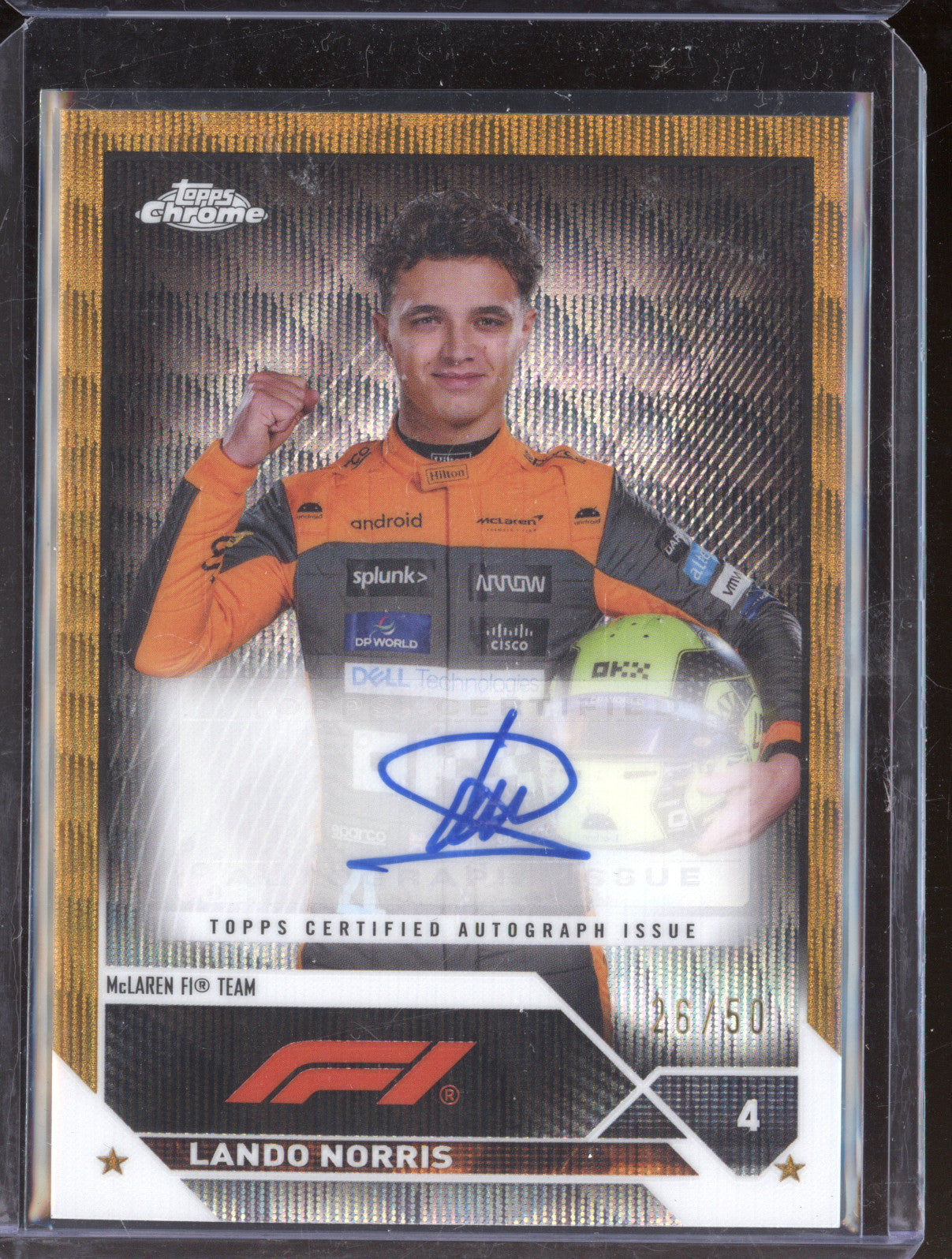 Lando Norris 2023 Topps Chrome F1 CAC-LN Gold Wave Refractor Auto 26/50