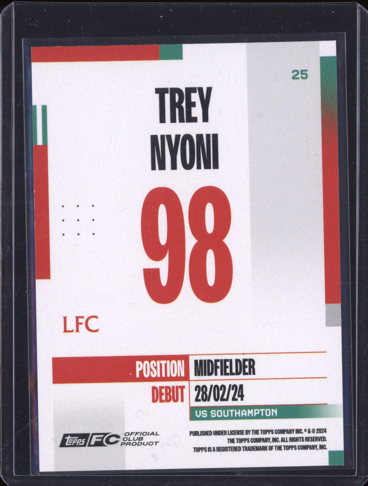 Trey Nyoni 2024-25 Topps Team Set Liverpool 25 Blue 60/250
