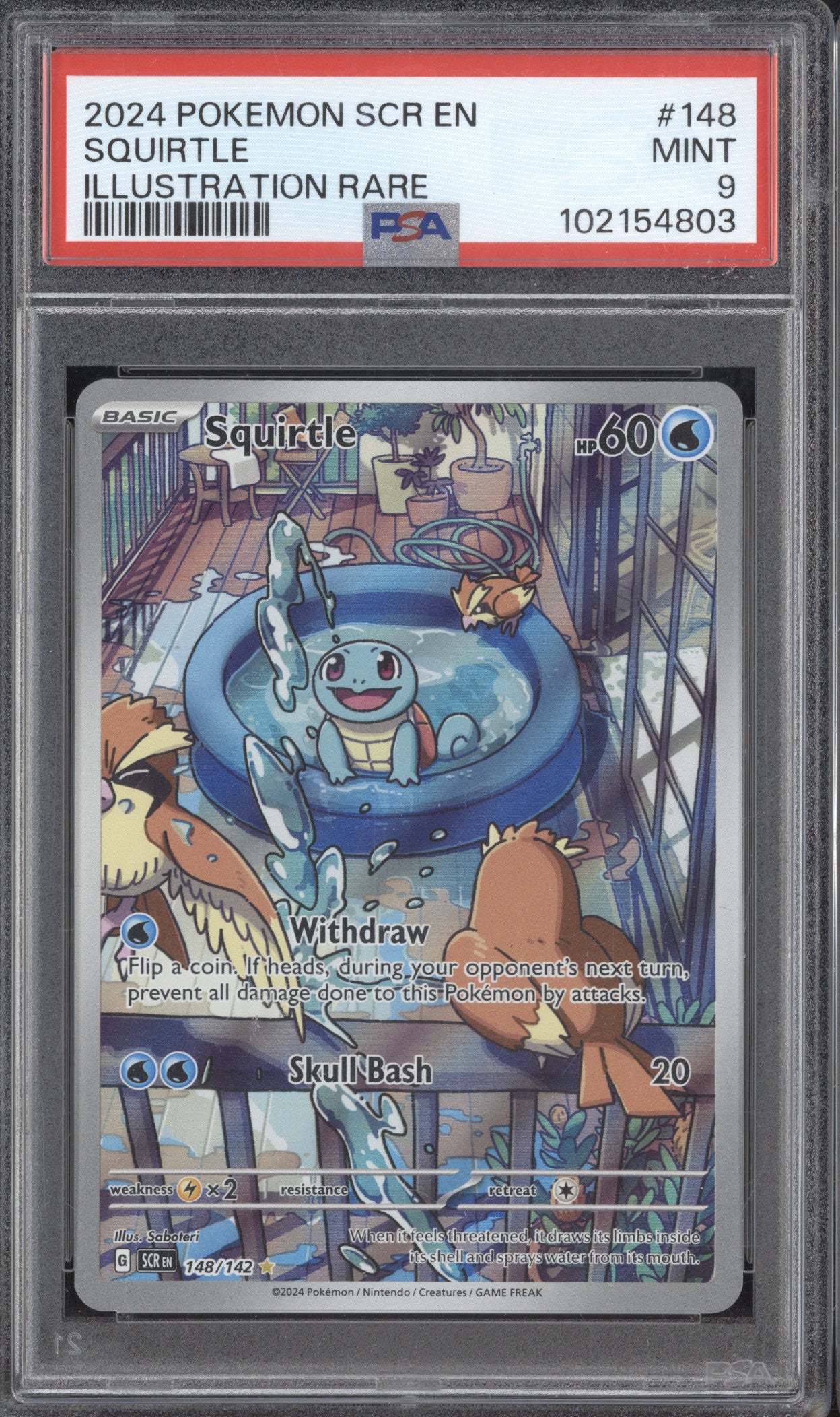 Squirtle 2024 Pokemon Stellar Crown 148/142 Illustration Rare PSA 9