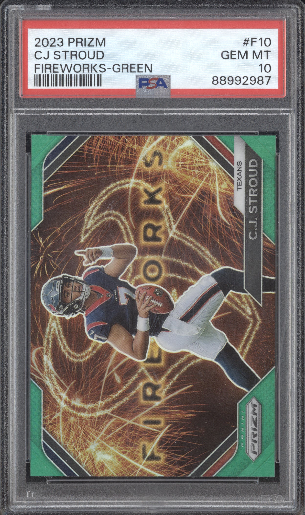CJ Stroud 2023 Panini Prizm F-10 Fireworks Green RC PSA 10