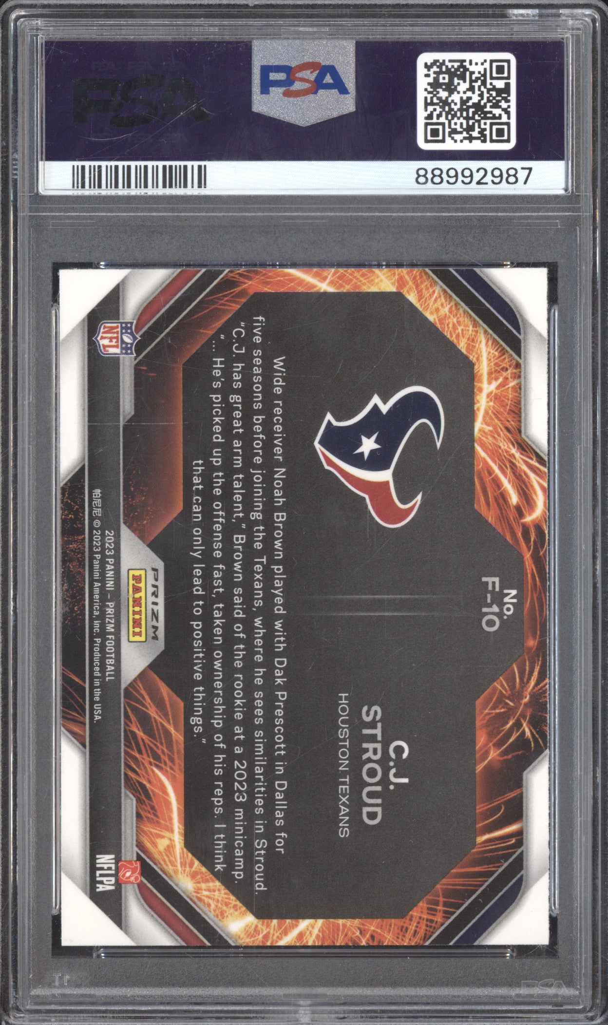 CJ Stroud 2023 Panini Prizm F-10 Fireworks Green RC PSA 10