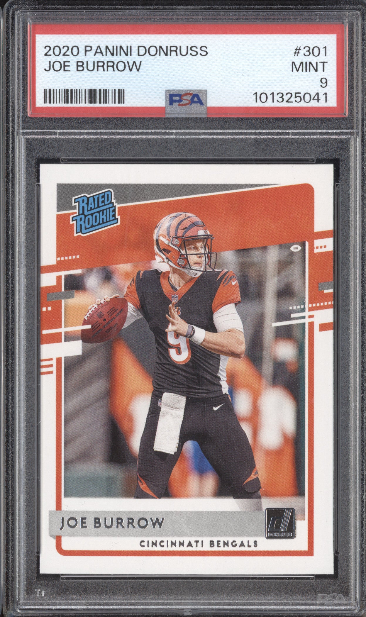 Joe Burrow 2020 Panini Donruss 301 Rated Rookie RC PSA 9