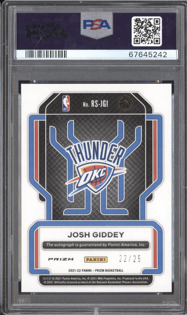 Josh Giddey 2021-22 Panini Prizm RS-JGI Rookie Signature Mojo RC 22/25 PSA 10/10