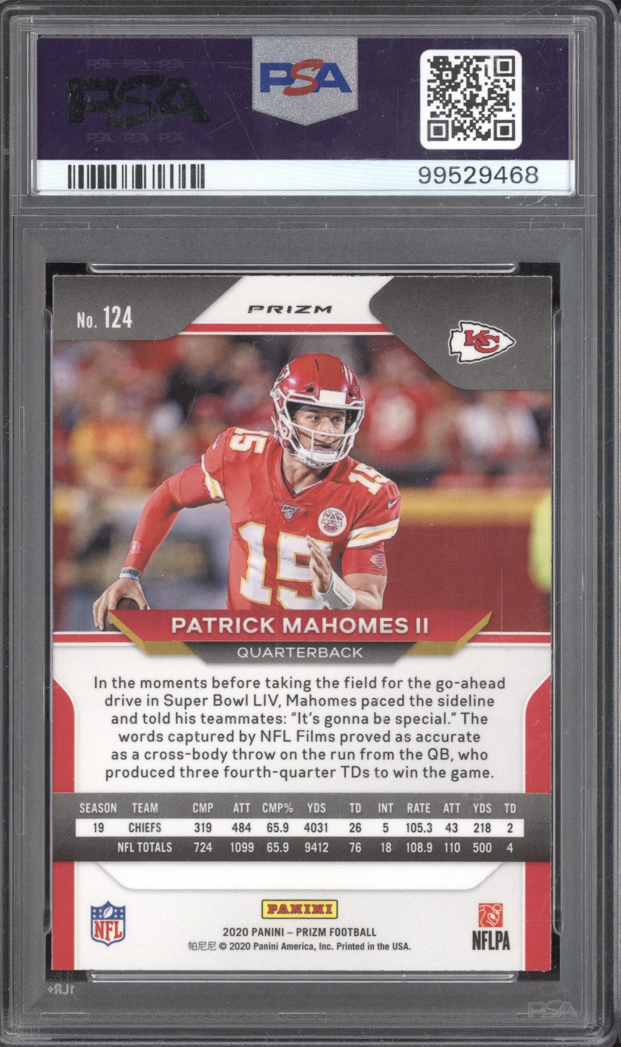 Patrick Mahomes II 2020 Panini Prizm 124 Green PSA 9