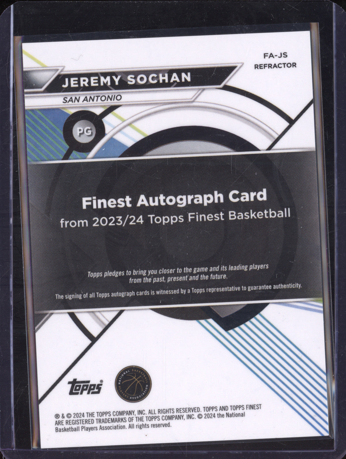 Jeremy Sochan 2023-24 Topps Finest FA-JS Finest Auto Refractor