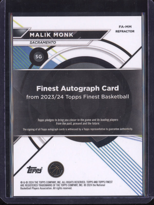 Malik Monk 2023-24 Topps Finest FA-MM Finest Auto Refractor