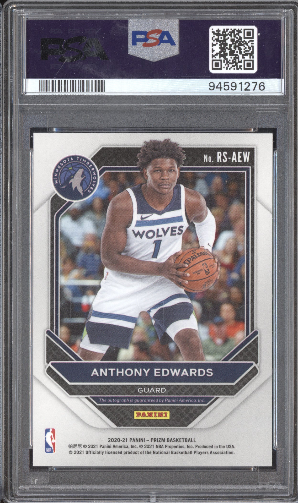 Anthony Edwards 2020-21 Panini Prizm RS-AEW Rookie Signatures RC PSA 10