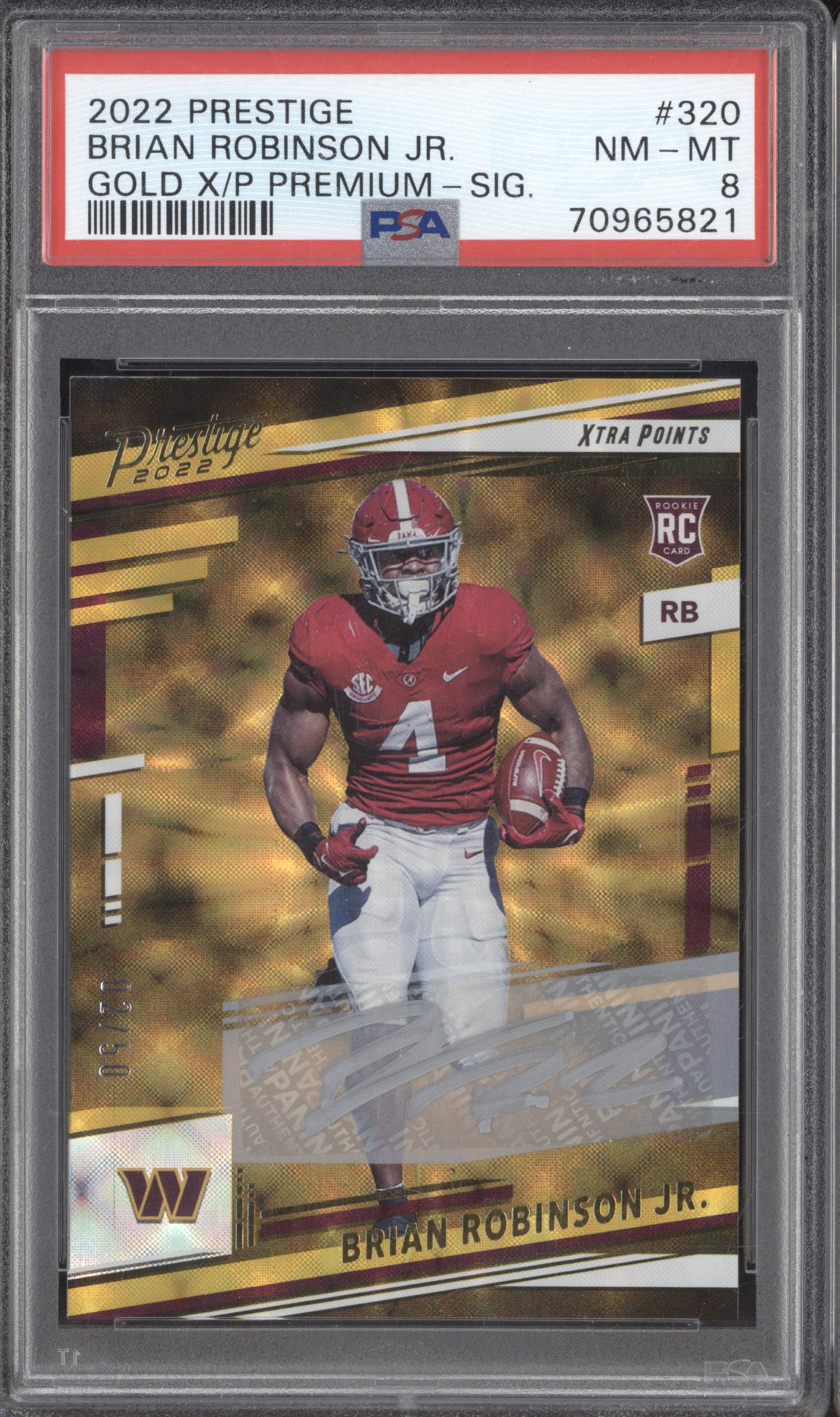 Brian Robinson Jr 2022 Panini Prestige 320 Gold Xtra Points Prem Auto /50 PSA 8