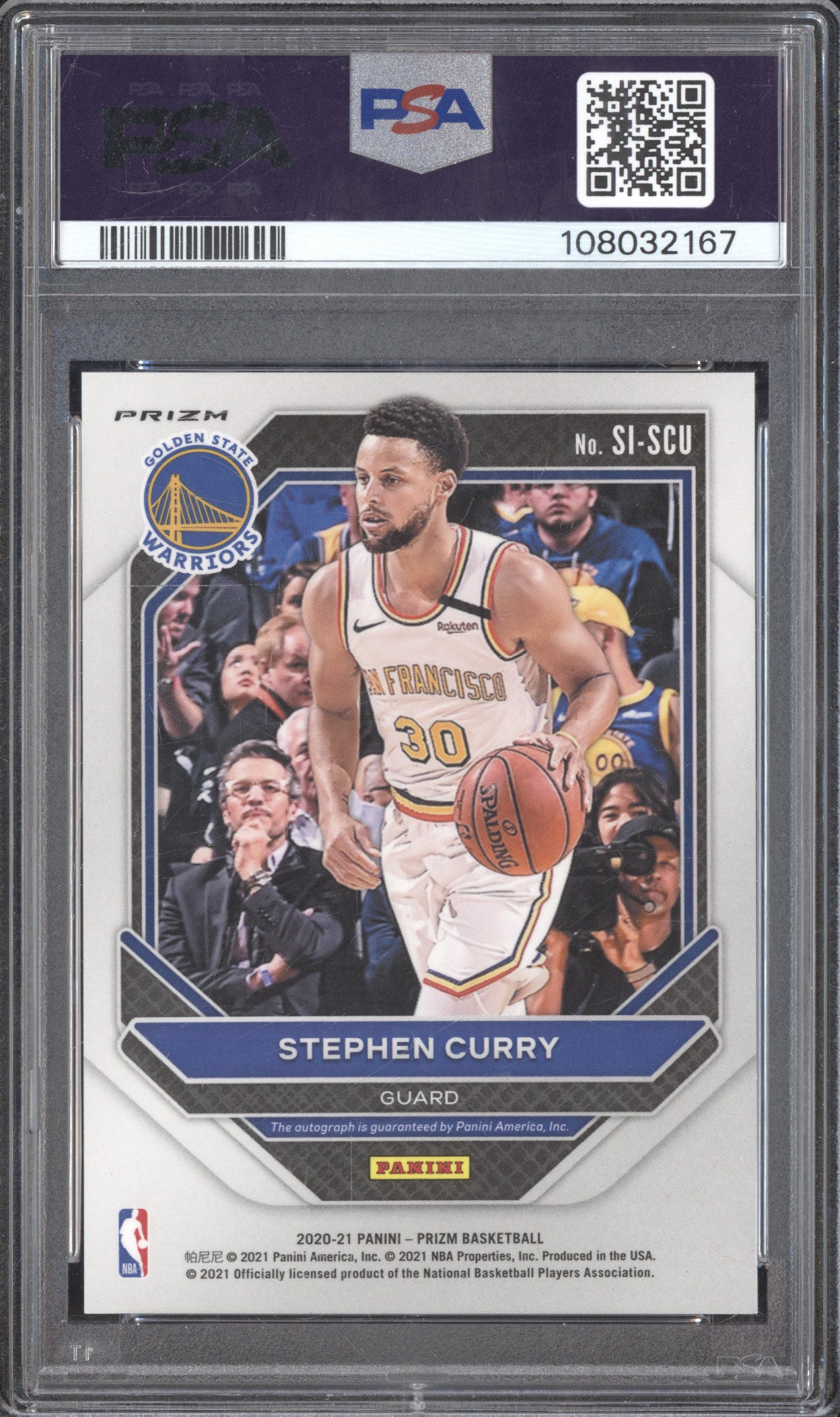 Stephen Curry 2020-21 Panini Prizm SI-SCU Signatures Silver PSA 10