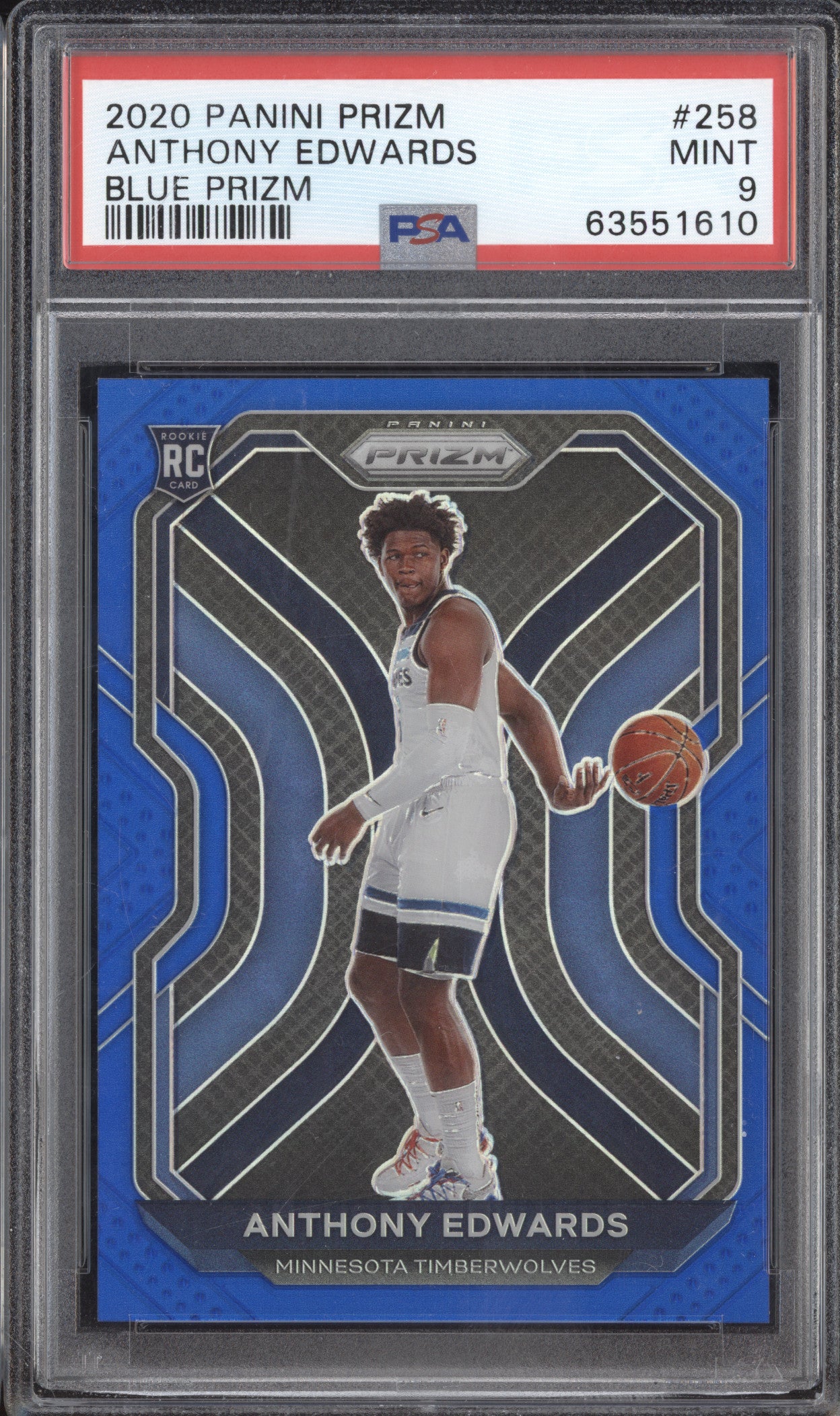 Anthony Edwards 2020-21 Panini Prizm 258 Blue Prizm RC 19/199 PSA 9