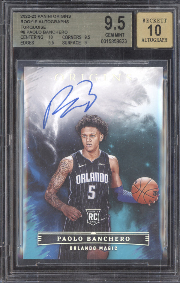 Paolo Banchero 2022-23 Panini Origins RA-PBC Rookie Auto Turquoise RC BGS 9.5/10