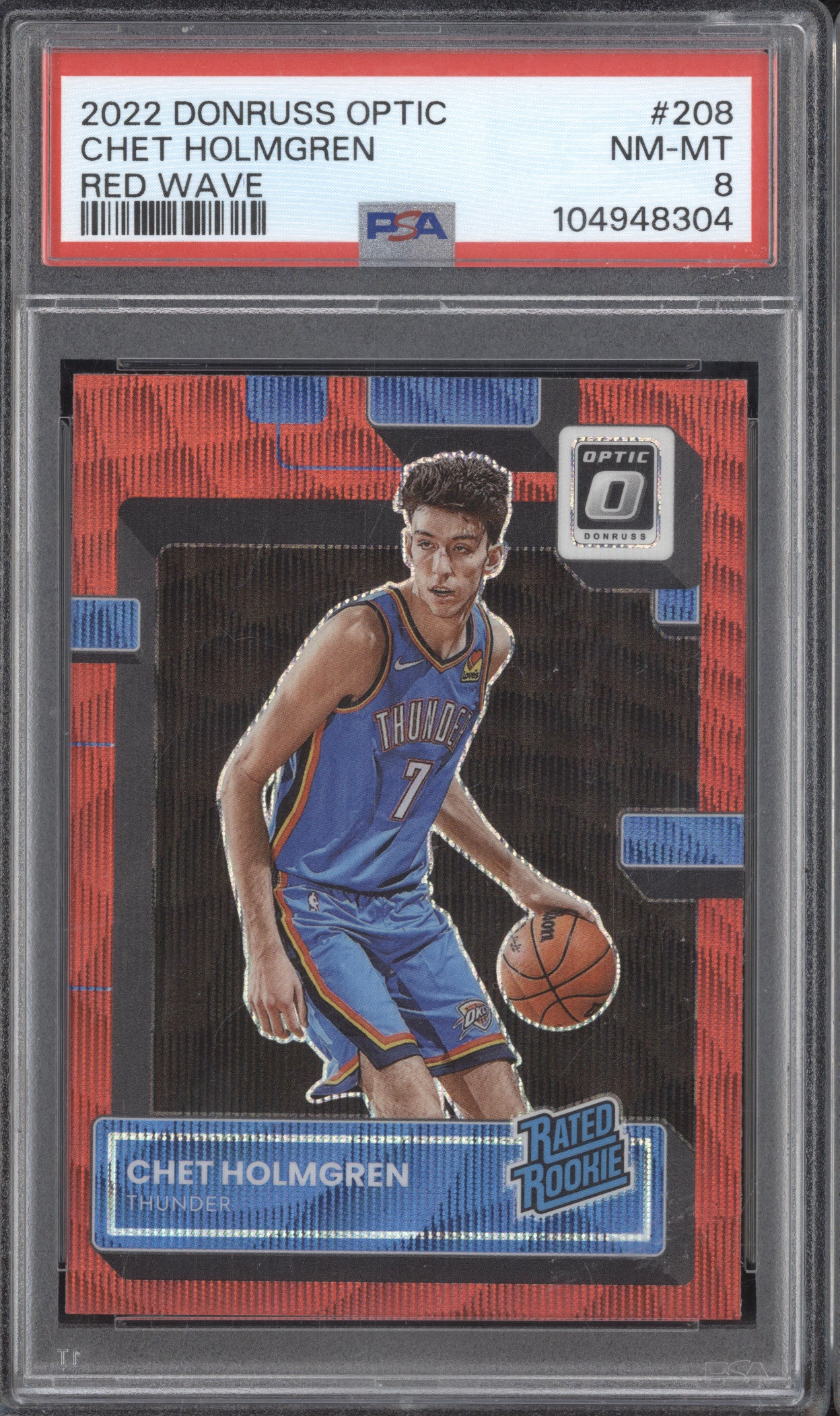 Chet Holmgren 2022-23 Panini Donruss Optic 208 Red Wave RC PSA 8