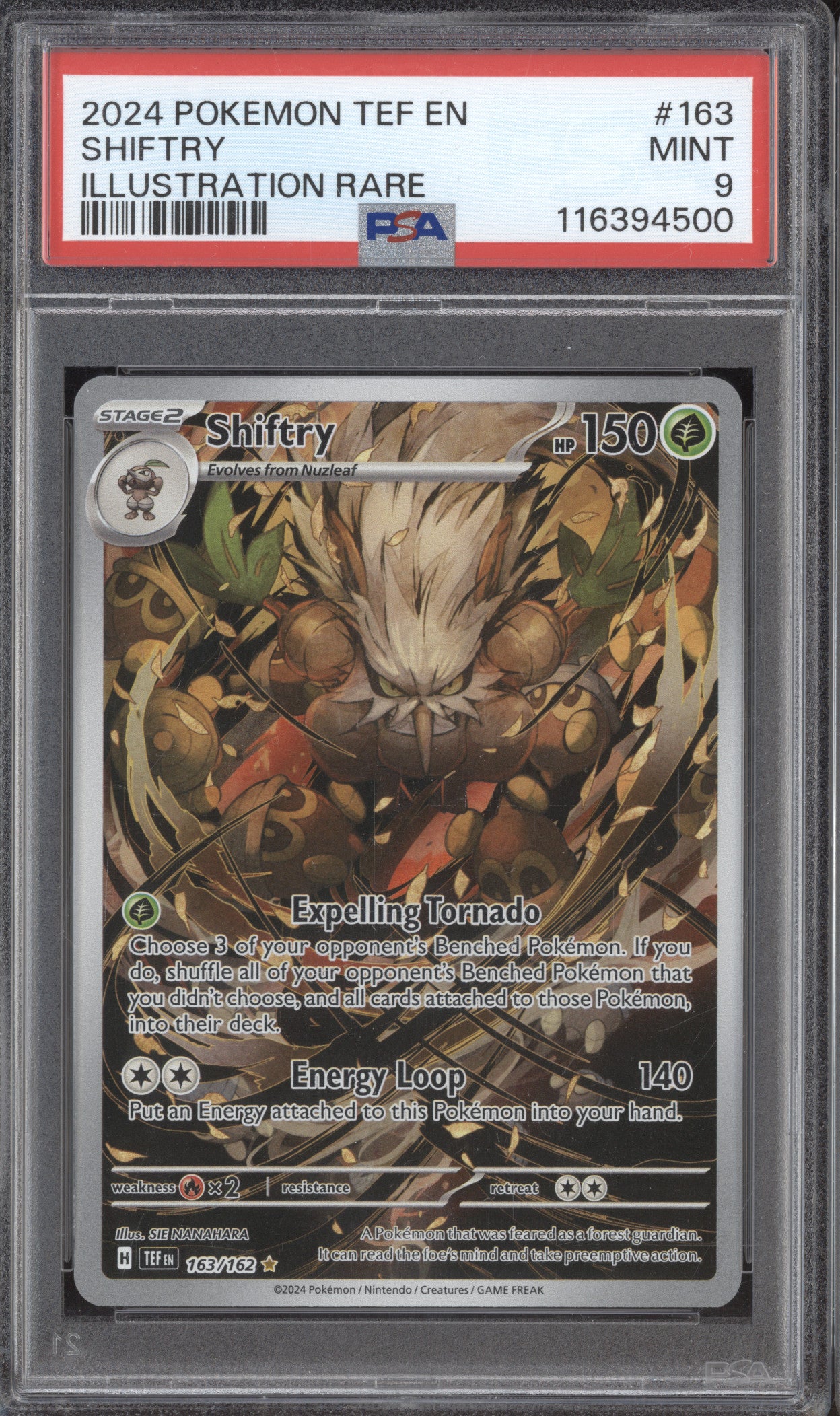 Shiftry 2024 Pokemon Temporal Forces 163/162 Illustration Rare PSA 9