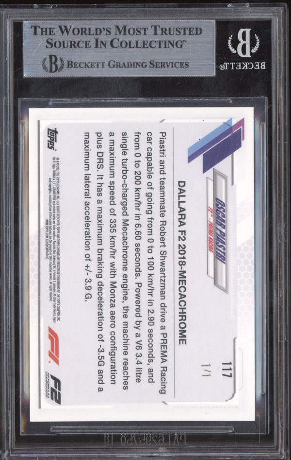 Oscar Piastri 2021 Topps Chrome F1 117 Black Raywave 1/1 BGS 9