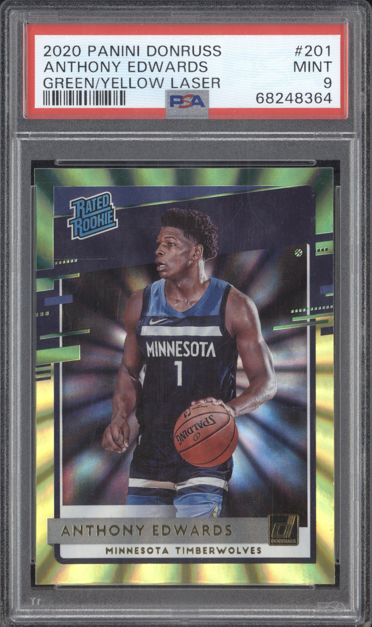 Anthony Edwards 2020-21 Panini Donruss 201 Green/Yellow Laser RC PSA 9
