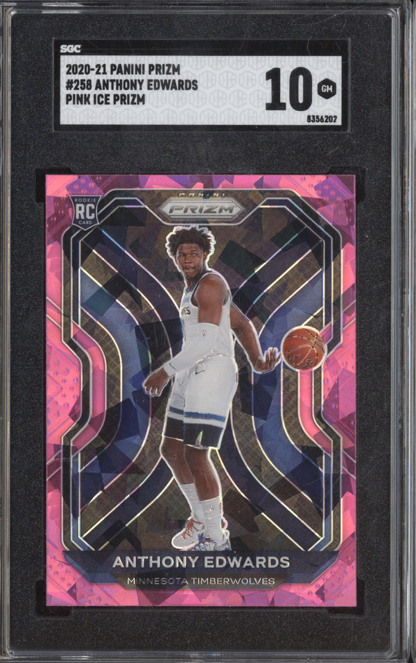 Anthony Edwards 2020-21 Panini Prizm 258 Pink Ice RC SGC 10