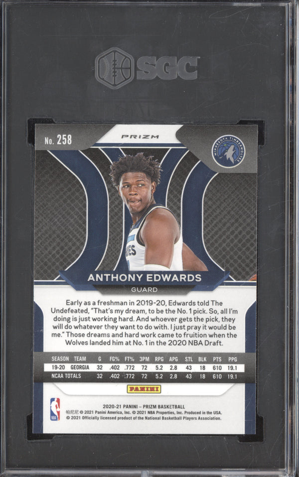 Anthony Edwards 2020-21 Panini Prizm 258 Pink Ice RC SGC 10