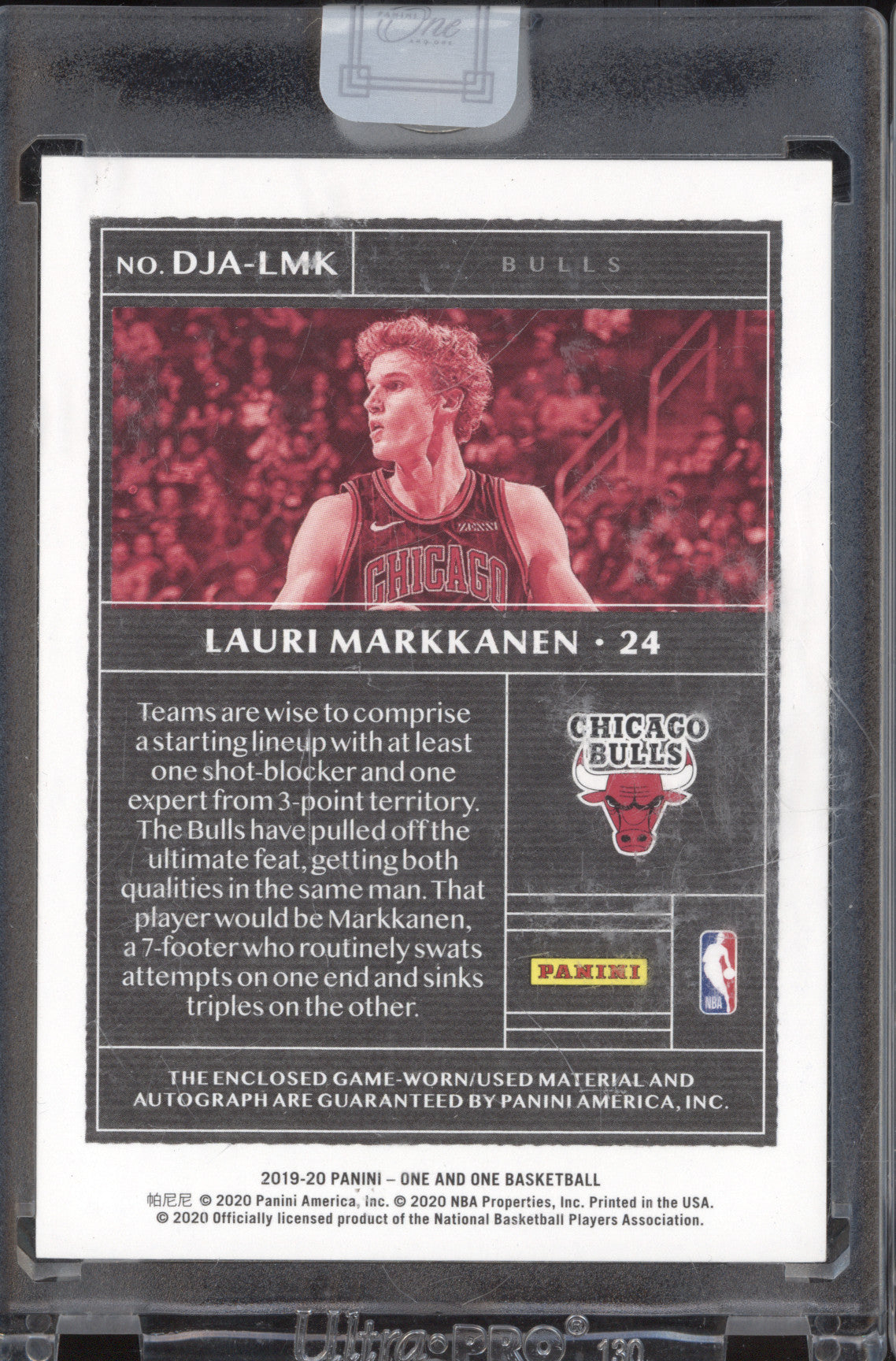 Lauri Markkanen 2019-20 Panini One and One DJA-LMK Dual Jersey Auto Blue 5/49