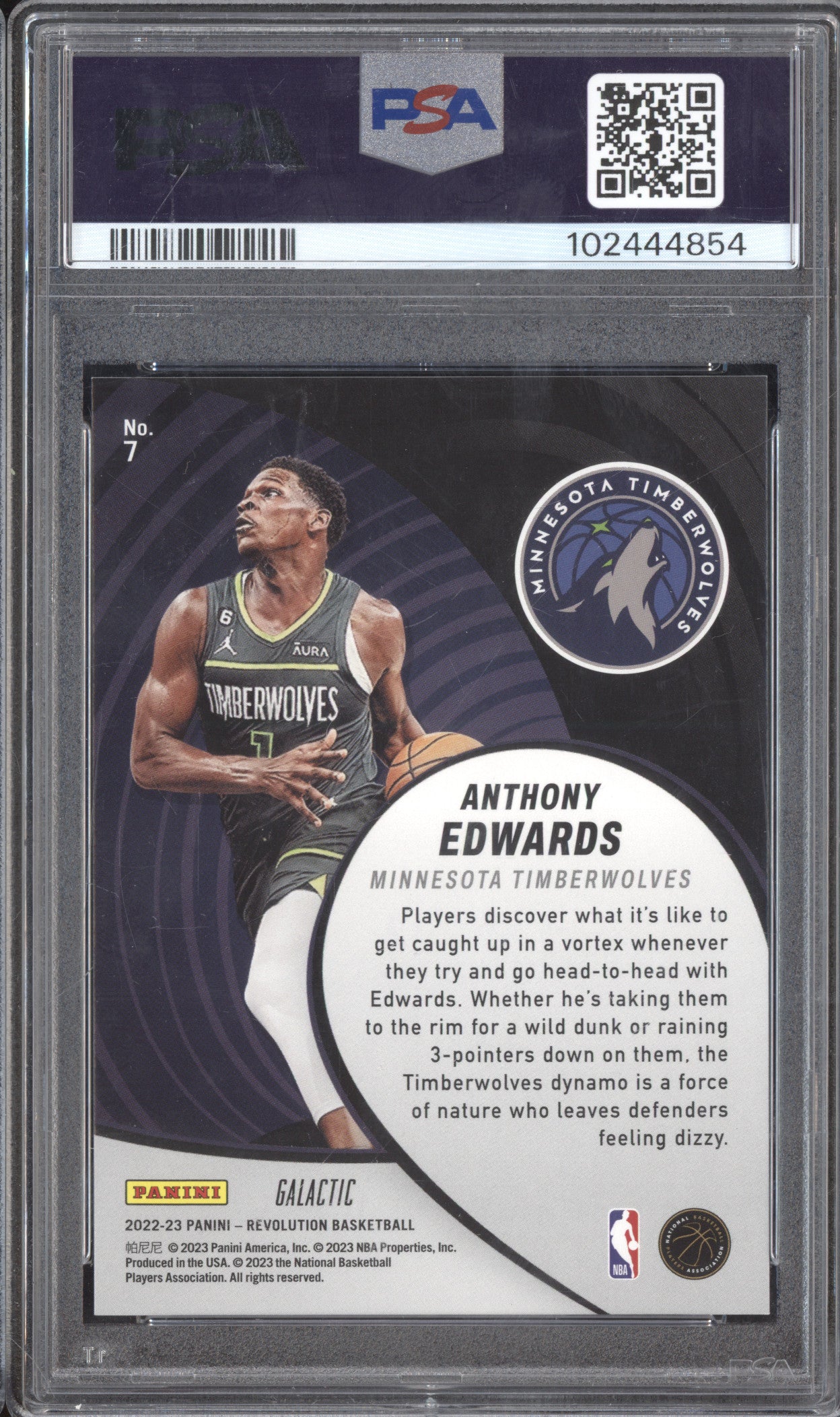 Anthony Edwards 2022-23 Panini Revolution 7 Vortex Galactic RC PSA 9