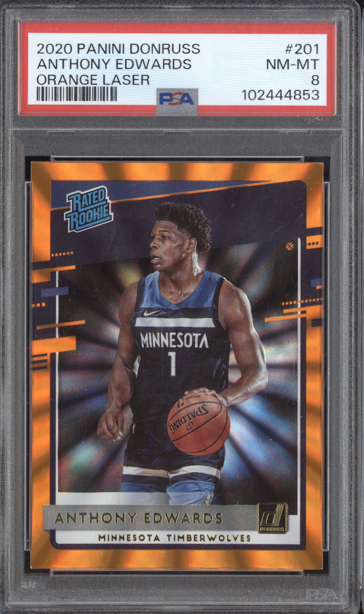 Anthony Edwards 2020-21 Panini Donruss 201 Orange Laser PSA 8