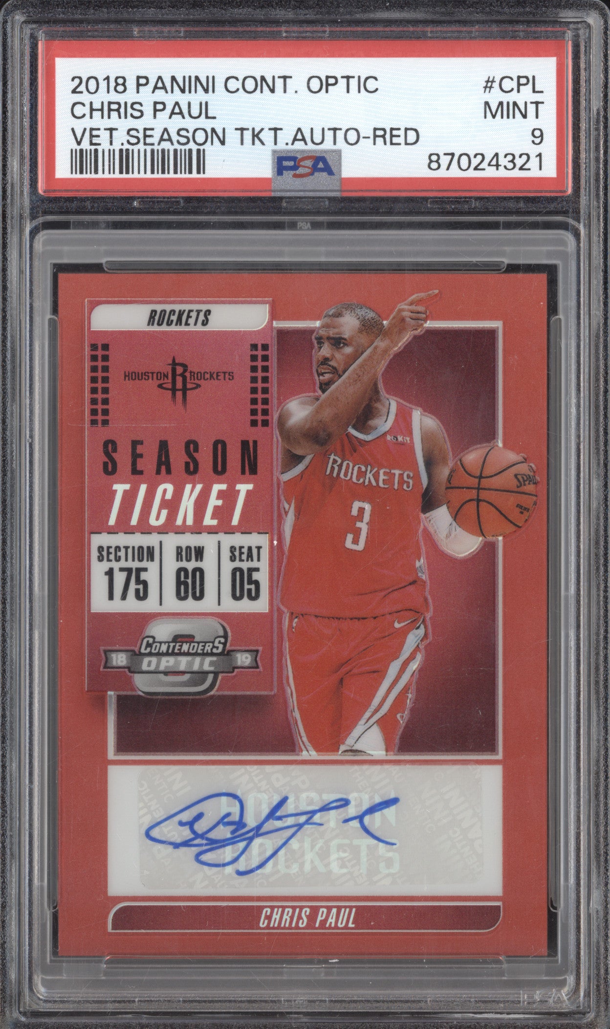 Chris Paul 2018-19 Panini Contenders Optic VT-CPL Vet Ticket Auto Red 7/49 PSA 9