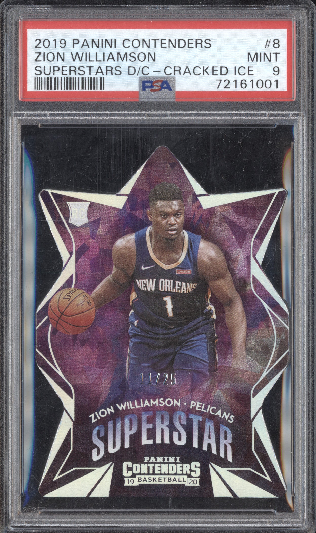 Zion Williamson 2019 0 Contenders 8 Superstars Die-Cut Cracked Ice RC /25 PSA 9