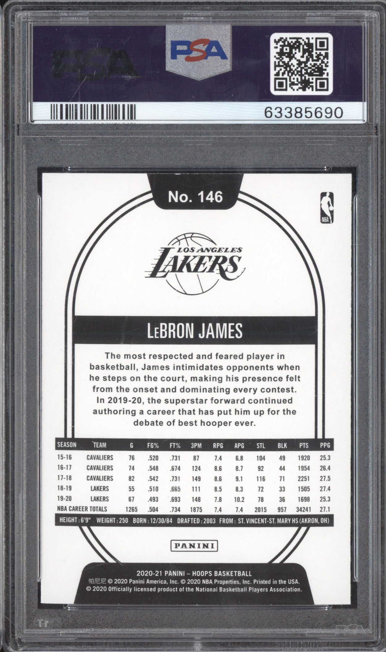 LeBron James 2020-21 Panini Hoops 146 Purple PSA 10
