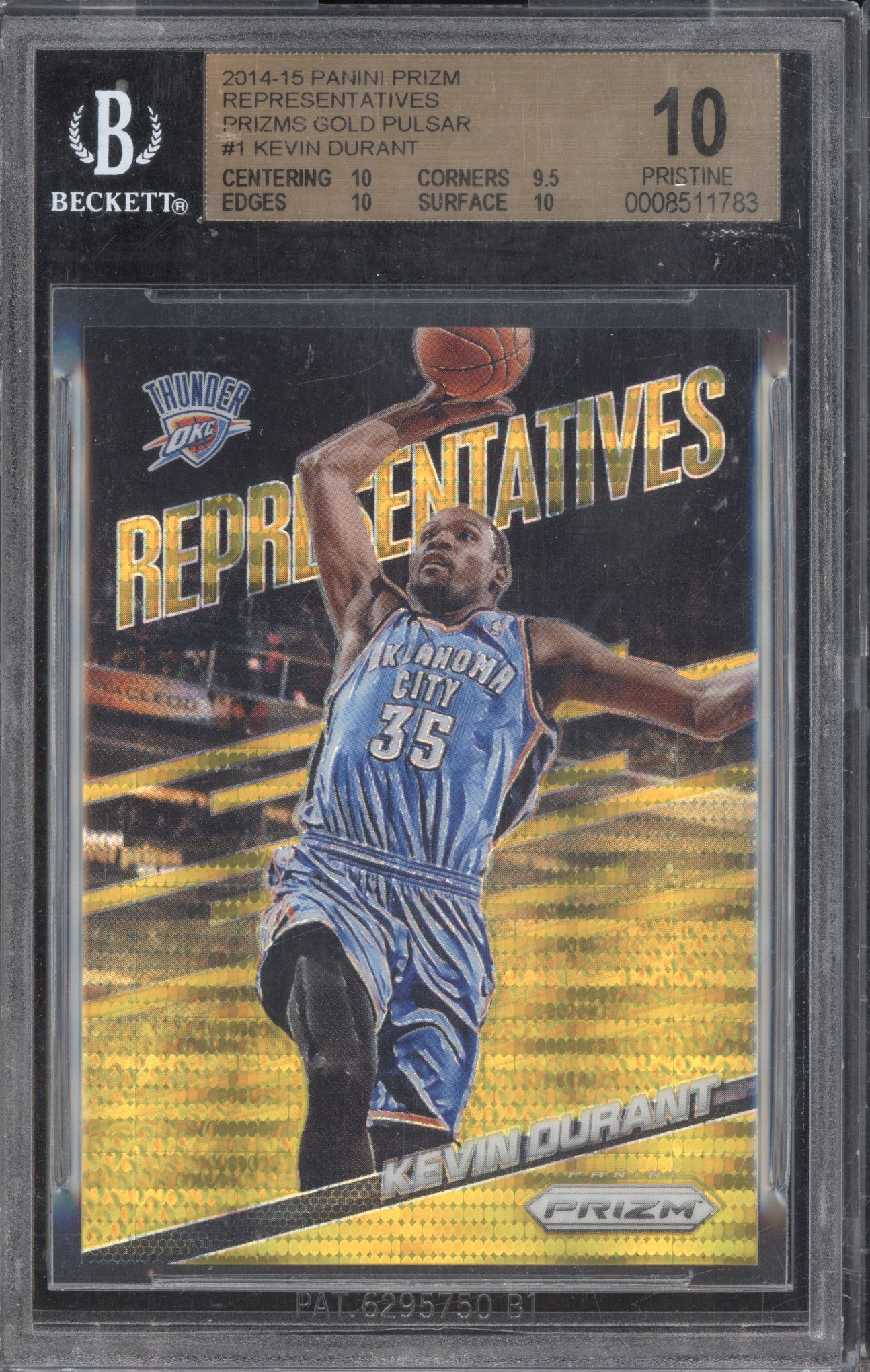 Kevin Durant 2014-15 Panini Prizm 1 Representatives Gold Pulsar 1/10 BGS 10